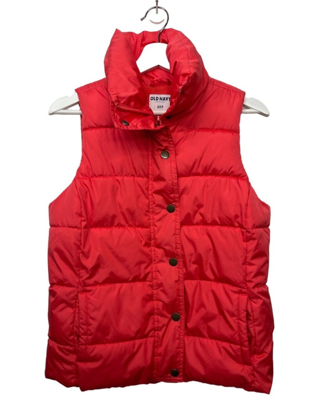Old Navy Womens Small Red Orange Puffer Vest Full Zip Sleeveless